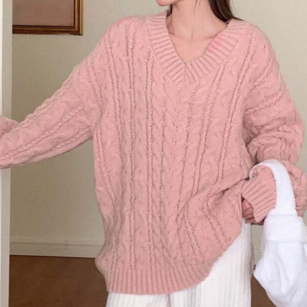 Cozy Pink Cable Knit Sweater